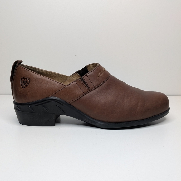 Ariat Brown Leather Slip On Loafers Clogs Comfort Western Women's Size 8 - Picture 1 of 9